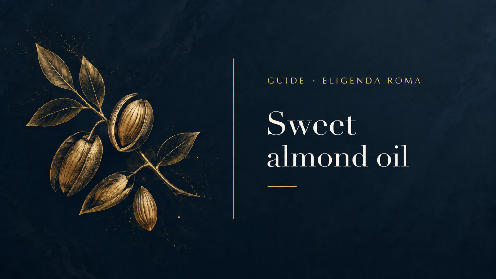 Sweet almond oil, with a gold illustration of an almond branch.