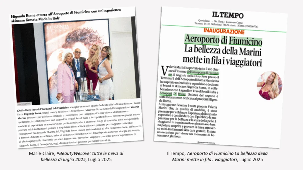 Press coverage in Marie Claire and Il Tempo