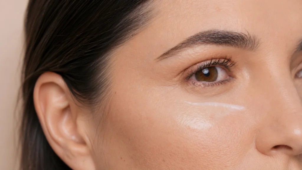 Cream applied beneath the eye.