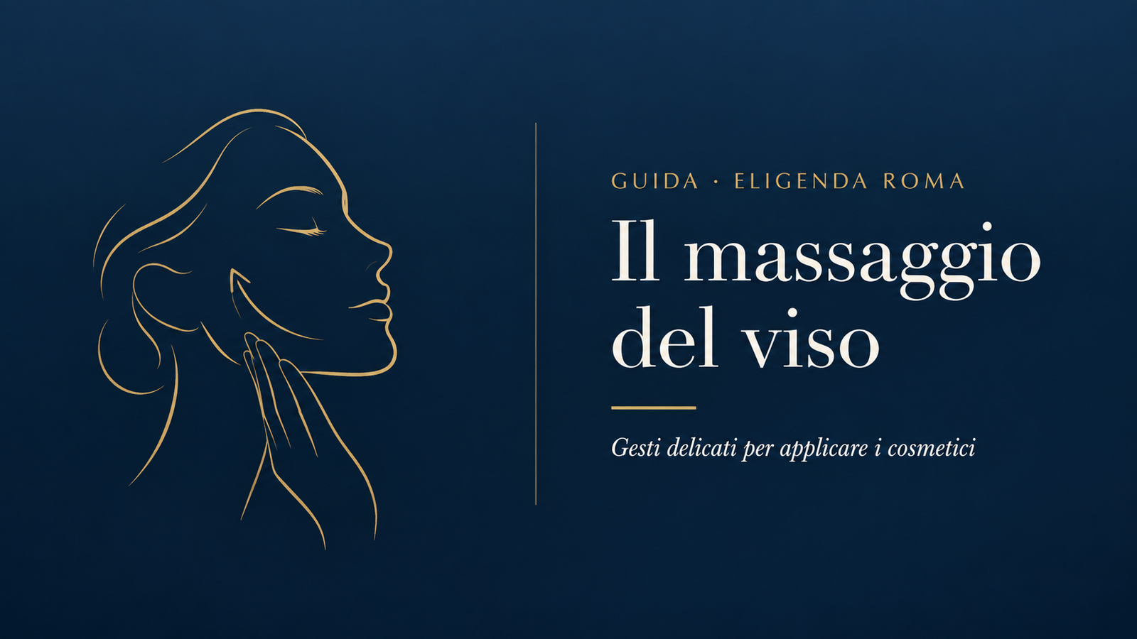 Massaggio del viso: illustrazione di una mano che sfiora il viso, con una freccia sullo zigomo.